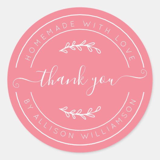 Strawberry Pink Homemade Thank You Label (Voorkant)