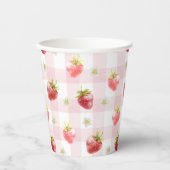 Strawberry Pink Plaid Gingham Papieren Bekers (Voorkant)