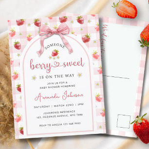 Strawberry Pink Ribbon Berry Sweet Baby shower Briefkaart