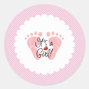 Strawberry Polka Dot is een meisjesaankondiging Ronde Sticker