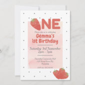 Strawberry Polka Dot ONE 1e verjaardag Kaart (Voorkant)