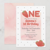 Strawberry Polka Dot ONE 1e verjaardag Kaart (Voorkant / Achterkant)