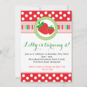 Strawberry Polka Dot Party Invitation Kaart (Voorkant)