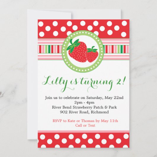 Strawberry Polka Dot Party Invitation Kaart (Voorkant)