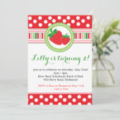 Strawberry Polka Dot Party Invitation Kaart (Staand voorkant)