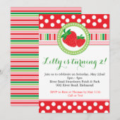 Strawberry Polka Dot Party Invitation Kaart (Voorkant / Achterkant)