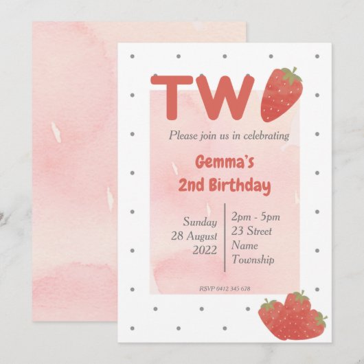 Strawberry Polka Dot TWO Kaart (Voorkant / Achterkant)