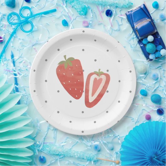 Strawberry polka dots papieren bordje (Feest)