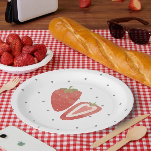 Strawberry polka dots papieren bordje (Picknick)