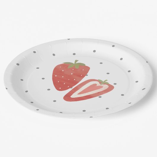 Strawberry polka dots papieren bordje (Gekanteld)