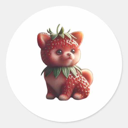 Strawberry Pomeranian Ronde Sticker (Voorkant)
