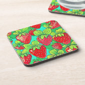 Strawberry Pop Art Pattern Bier Onderzetter (Linkerzijde)