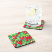 Strawberry Pop Art Pattern Bier Onderzetter (Rechterzijde)