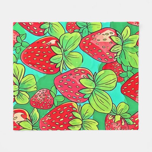 Strawberry Pop Art Pattern Fleece Deken (Voorkant (Horizontaal))