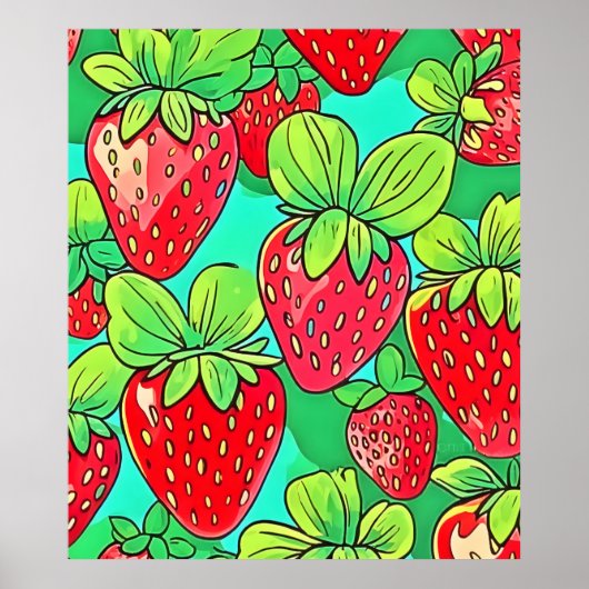 Strawberry Pop Art Pattern Poster (Voorkant)