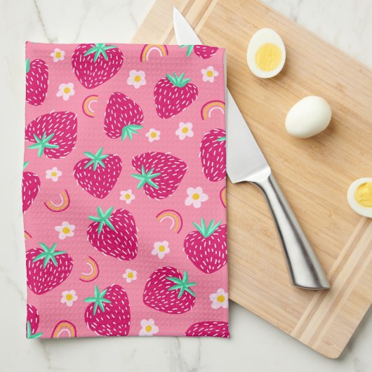 Strawberry Rainbow Daisy patroon Theedoek (Quarter Fold)