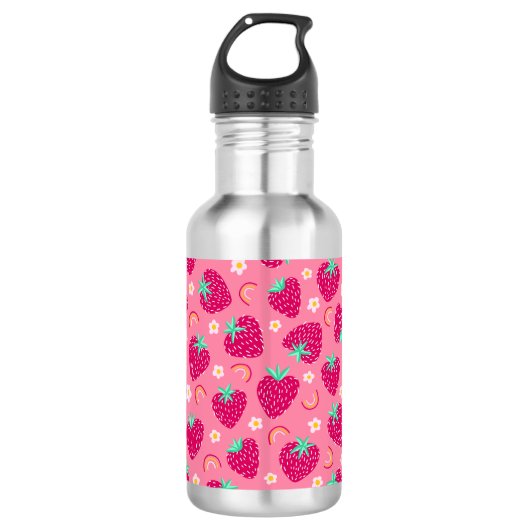 Strawberry Rainbow Daisy patroon Waterfles (Voorkant)