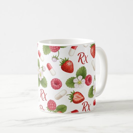 Strawberry Raspberry Botanical Pill Pattern Koffiemok (Voorkant rechts)