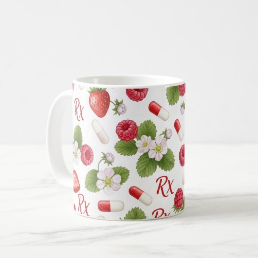 Strawberry Raspberry Botanical Pill Pattern Koffiemok (Voorkant links)