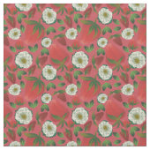Strawberry Red Floral Pattern Stof (Close Up)