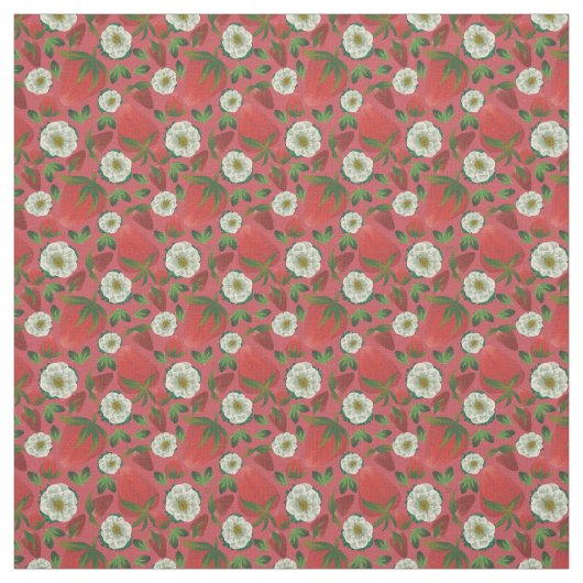 Strawberry Red Floral Pattern Stof (Swatch)