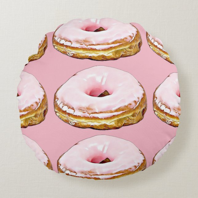 Strawberry roze Donut Sprinkles Round Pillow Rond Kussen (Voorkant)