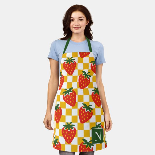 Strawberry Rustic Farmhouse Checkerboard Monogram Schort (Gedragen)