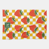 Strawberry Rustic Farmhouse Checkered Monogram Theedoek (Horizontaal)