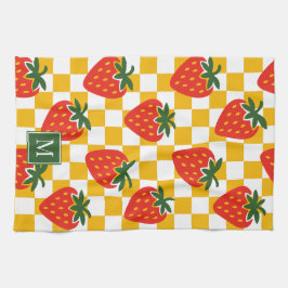 Strawberry Rustic Farmhouse Checkered Monogram Theedoek