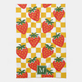 Strawberry Rustic Farmhouse Checkered Monogram Theedoek (Verticaal)