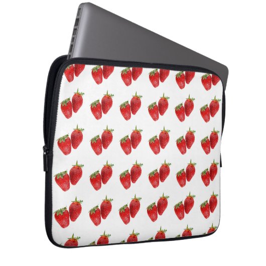 Strawberry Seamless Pattern - Cute Red Fruit on Wh Laptop Sleeve (Voorkant Rechts)