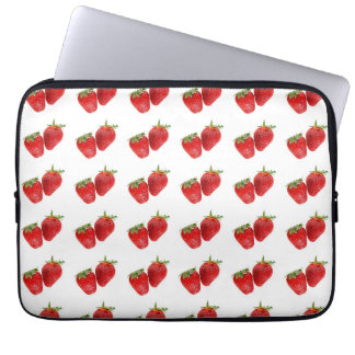 Strawberry Seamless Pattern - Cute Red Fruit on Wh Laptop Sleeve