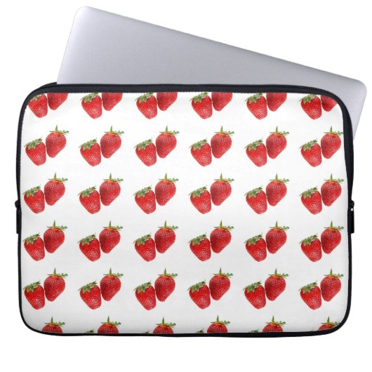 Strawberry Seamless Pattern - Cute Red Fruit on Wh Laptop Sleeve (Voorkant)