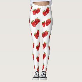 Strawberry Seamless Pattern - Cute Red Fruit on Wh Leggings