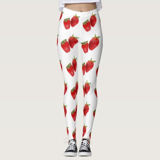 Strawberry Seamless Pattern - Cute Red Fruit on Wh Leggings (Voorkant)
