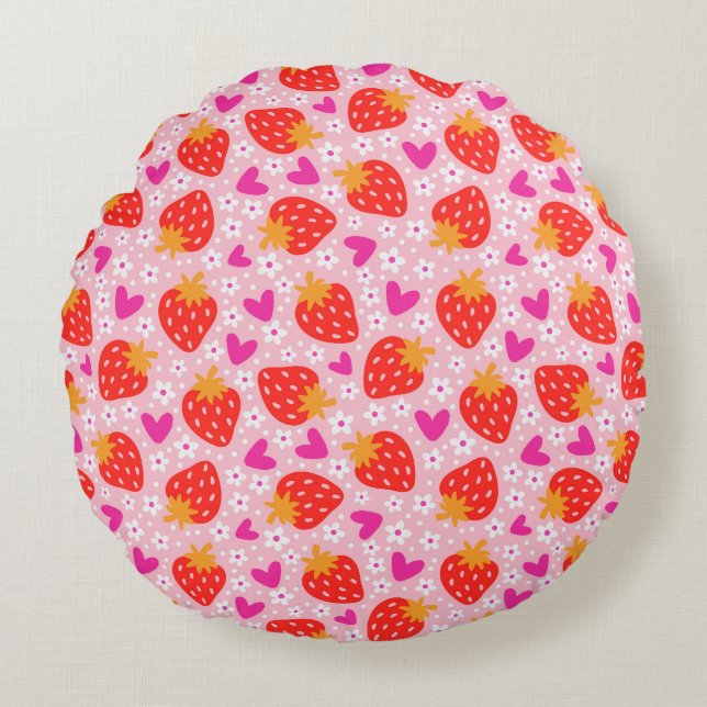 Strawberry Seamless Pattern Rond Kussen (Voorkant)