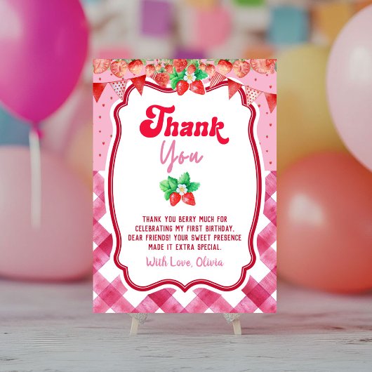Strawberry Shortcake 1st Birthday Thank You Card Kaart