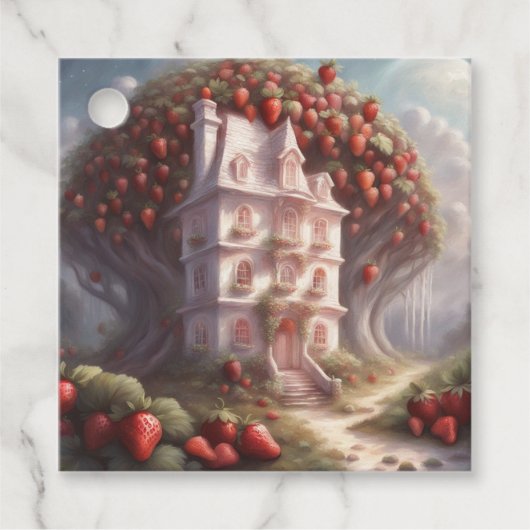 Strawberry shortcake huis en feest bedankjes labels (Voorkant)