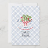 Strawberry So Berry Sweet Blue Gingham Boy Shower Kaart (Achterkant)