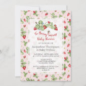 Strawberry So Berry Sweet Pink Gingham Girl Shower Kaart (Voorkant)