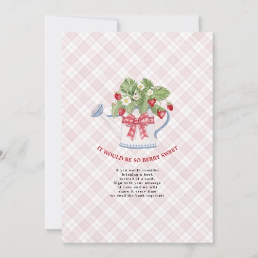 Strawberry So Berry Sweet Pink Gingham Girl Shower Kaart (Achterkant)