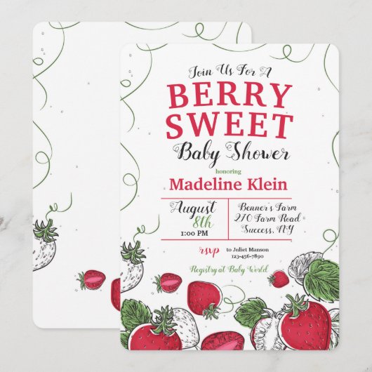 Strawberry Splash-Baby shower Kaart (Voorkant / Achterkant)