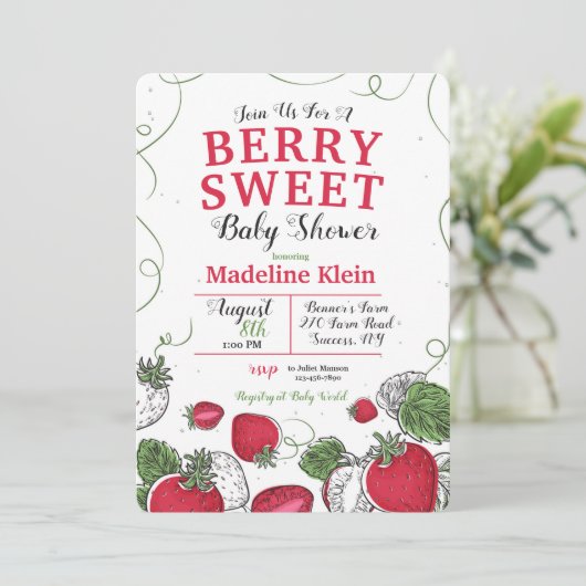 Strawberry Splash-Baby shower Kaart (Staand voorkant)