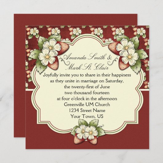 Strawberry Splash bruiloft uitnodiging (Voorkant / Achterkant)