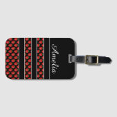 Strawberry Stripes Black Personalised Bagagelabel (Voorkant (horizontaal))