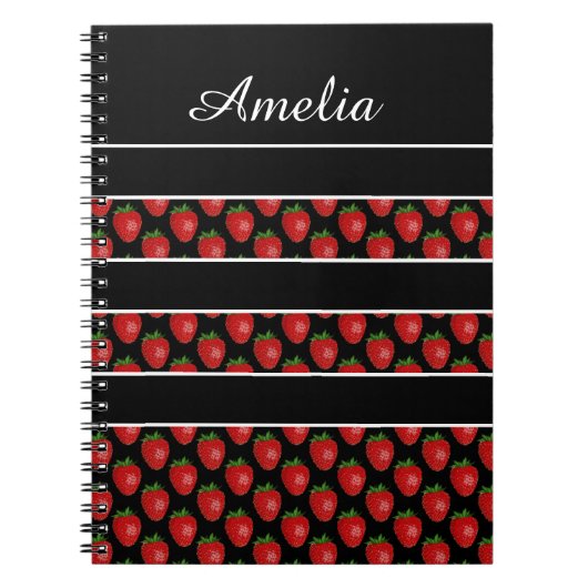 Strawberry Stripes Black Personalised Notitieboek (Voorkant)