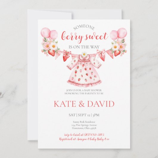 Strawberry Summer Baby shower Invitation Kaart (Voorkant)