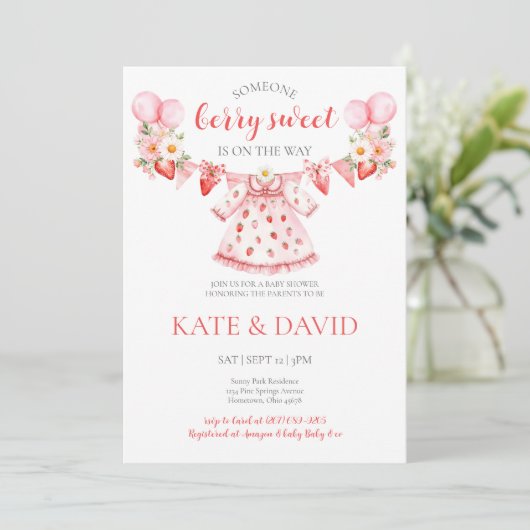 Strawberry Summer Baby shower Invitation Kaart (Staand voorkant)