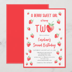 Strawberry Summer Berry Sweet Second Girl Birthday Kaart