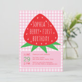 Strawberry Summer Girl Berry Eerste Verjaardagsfee Kaart (Staand voorkant)